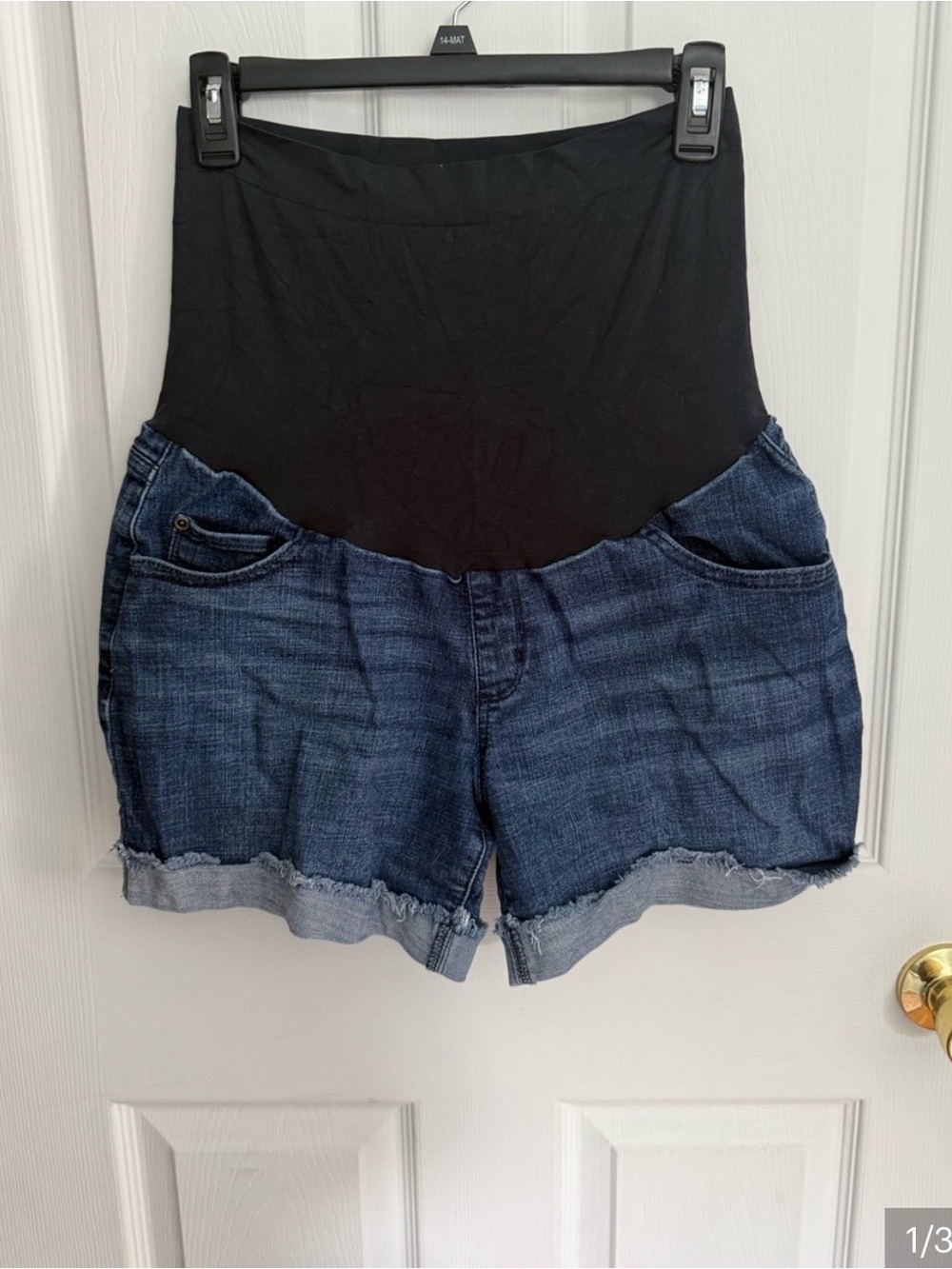 Sonoma Blue Denim Maternity Shorts with Black Waist Panel
